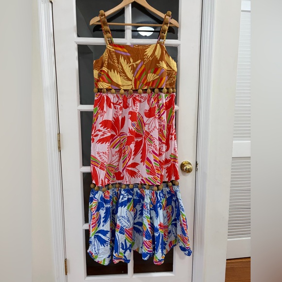 FARM RIO Embellished Cutout Printed Cotton-poplin Midi Dress - Size M - Picture 2 of 11